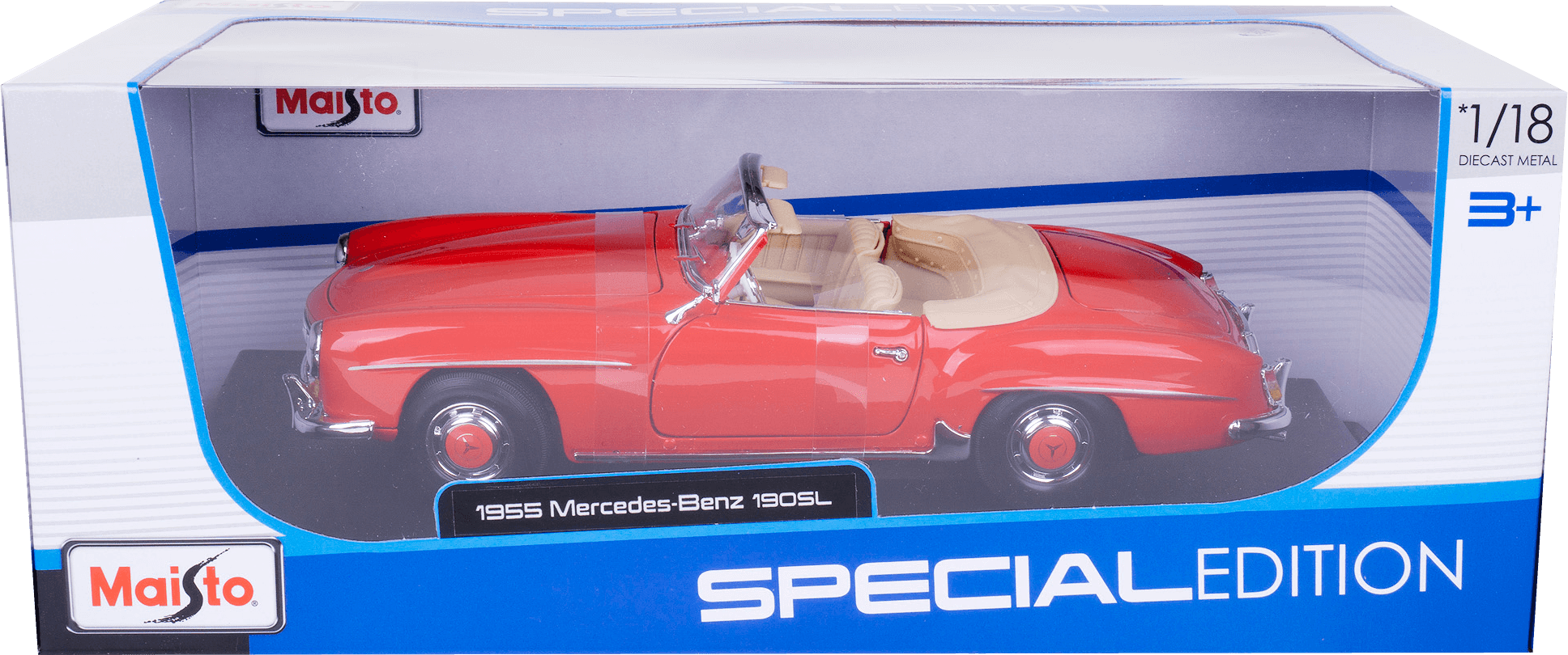 مجسم سيارة 1955 مرسيدس بنز 190SL ديكاست (1:18) من مايستو (نسخة سبيشال) - أحمر – صورة 5