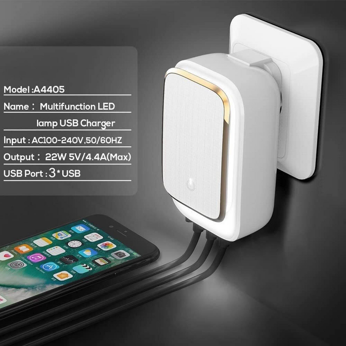 راس شحن لدنيو  A4405 ب4 منافذ USB و لمبة ليد  للبيع في مصر من خلال Games2Egypt