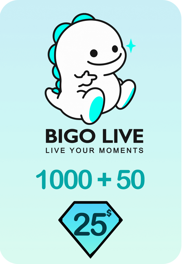 Bigo Live 1000 + 50 Bonus Diamonds 25 USD Gift Card - Global