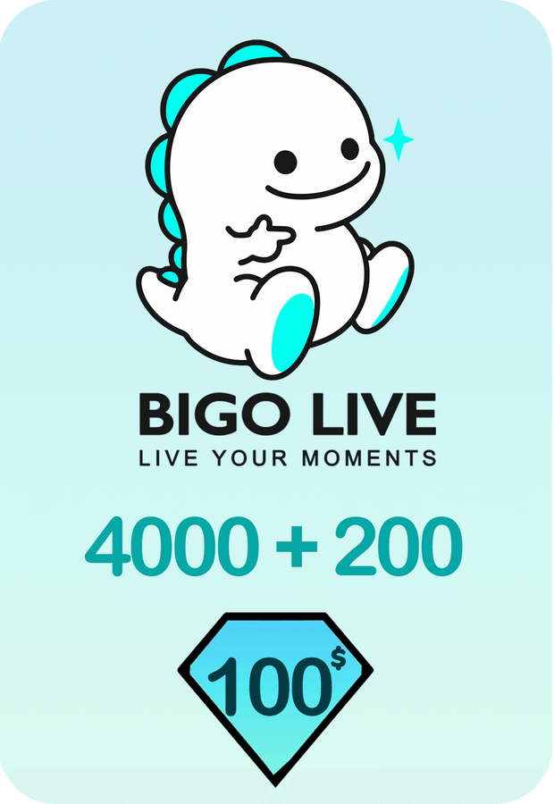Bigo Live 4000 + 200 Bonus Diamonds 100 USD Gift Card - Global