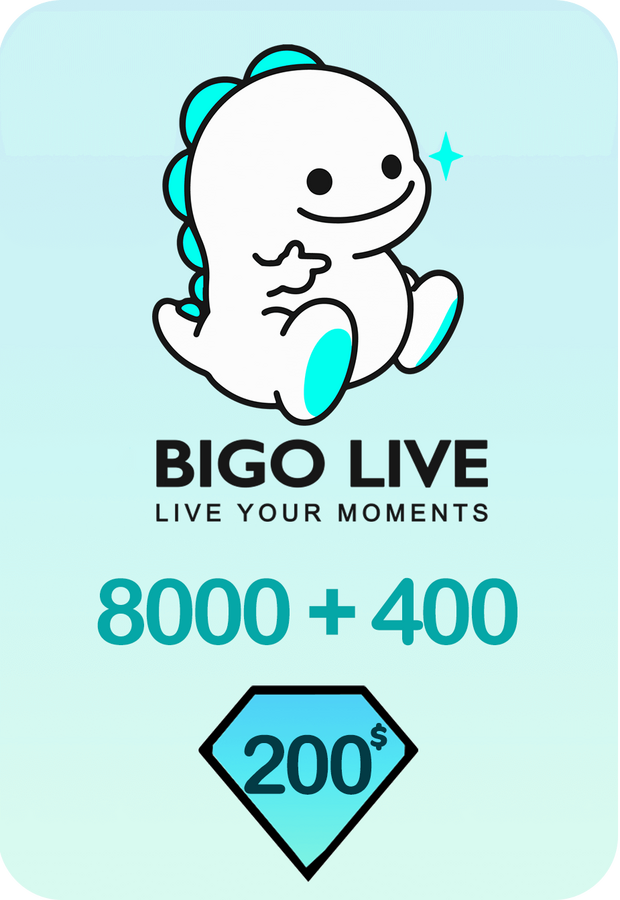 Bigo Live 8000 + 400 Bonus Diamonds 200 USD Gift Card - Global