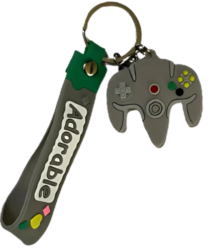 ميدالية سلسلة مفاتيح على شكل كنترولر N64 نينتندو سويتش - رمادي