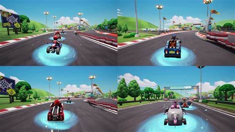 A screenshot of 4 racers in a split screen